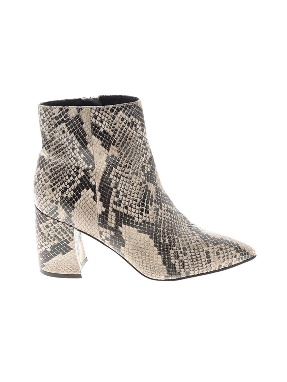 Marc Fisher Snake-Print Pointed Toe Block Heel Ankle Boot